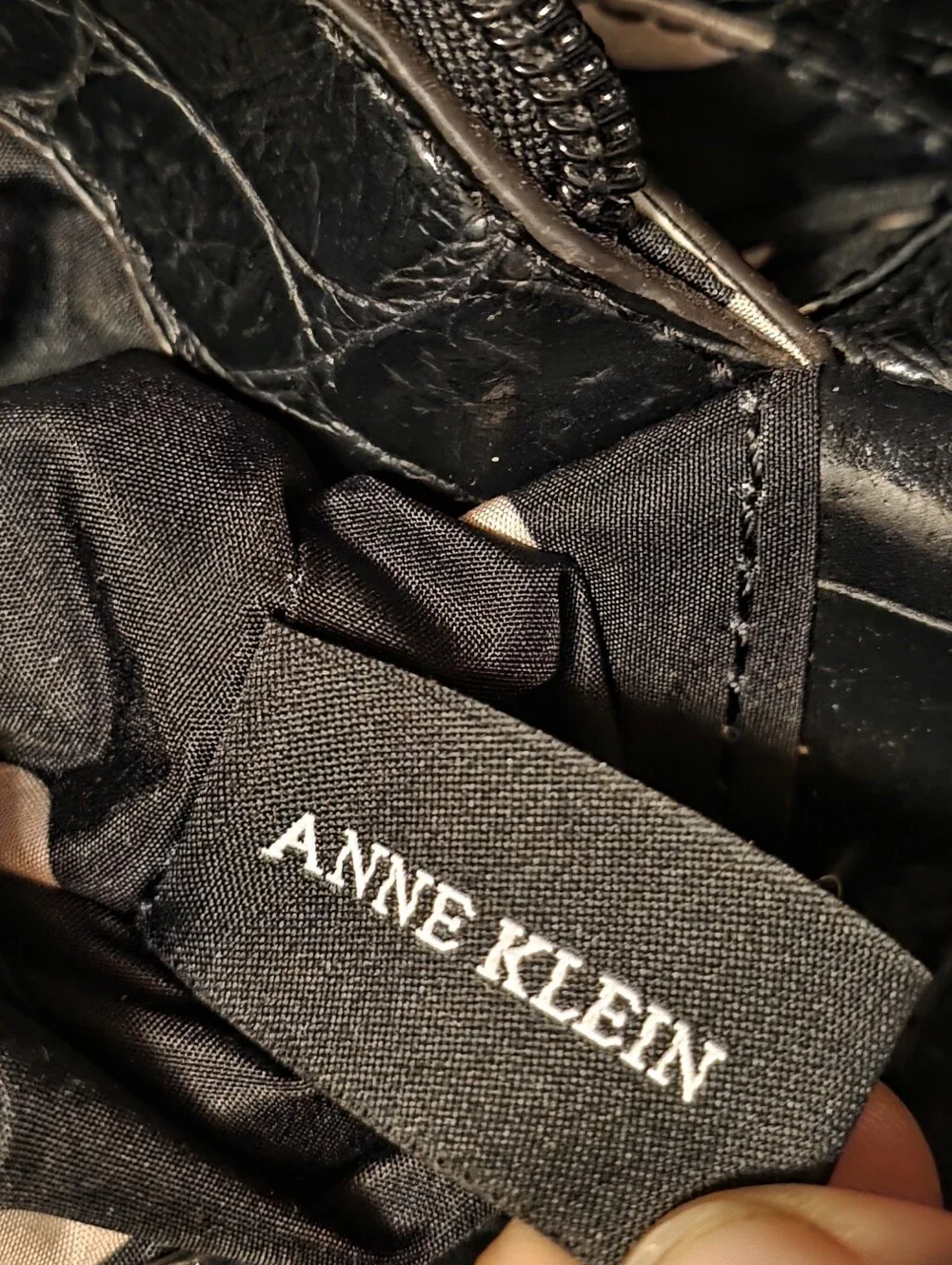 Anne Klein Black Faux Croc-Embossed Tote with Gold Hardware Charm